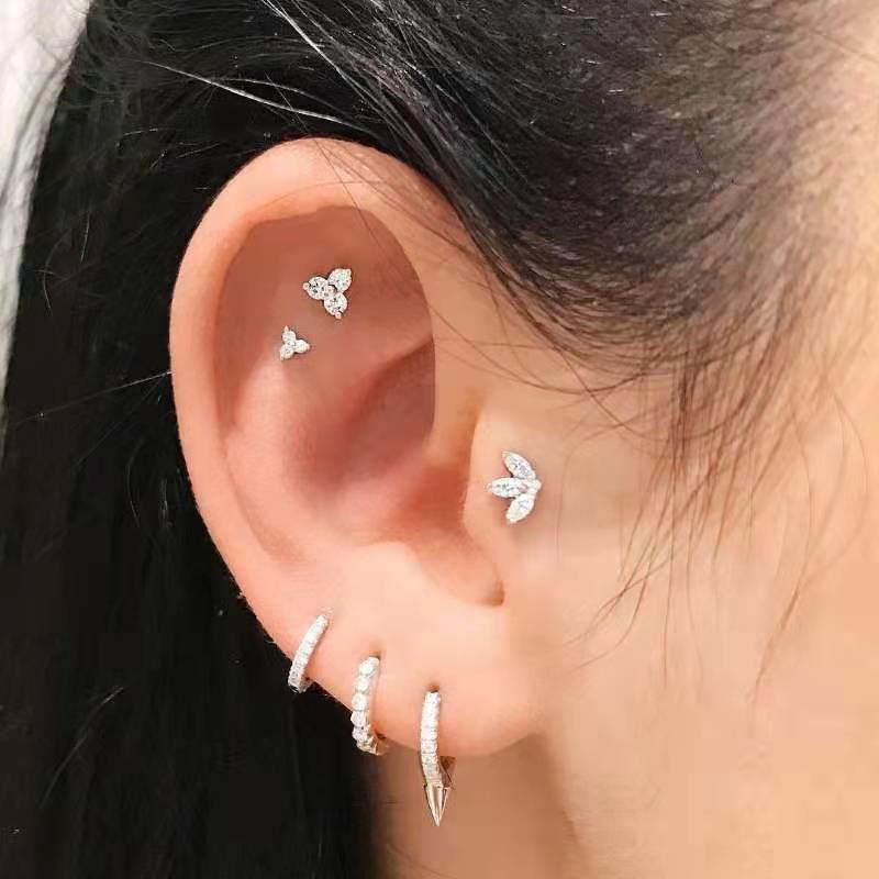 Simple Style Flower Copper Inlay Zircon Ear Studs 1 Pair