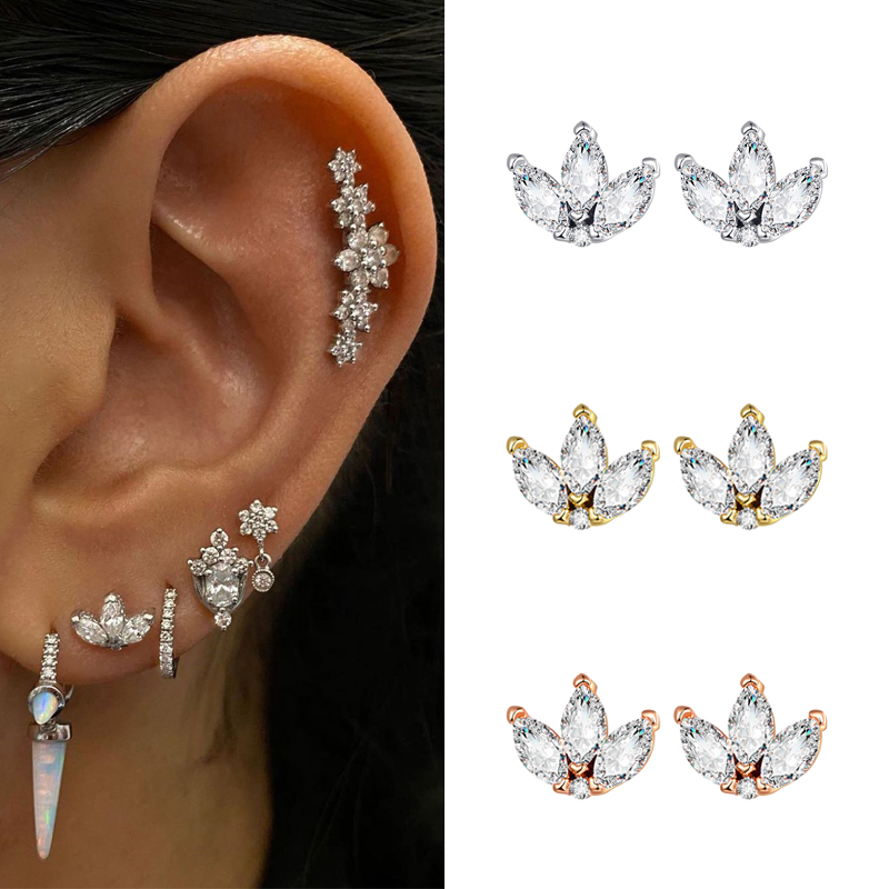 Simple Style Flower Copper Inlay Zircon Ear Studs 1 Pair