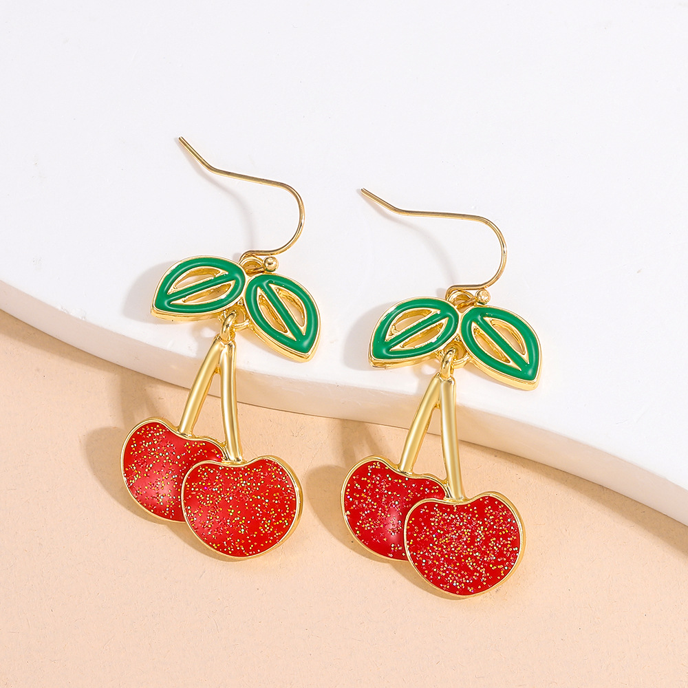 Fashion Cherry Alloy Enamel Hollow Out Womenu0027S Drop Earrings 1 Pair