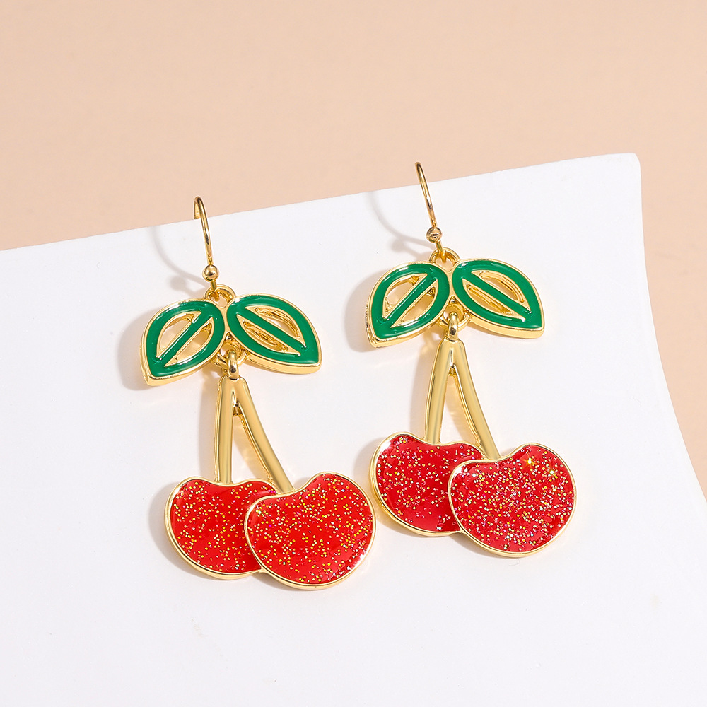 Fashion Cherry Alloy Enamel Hollow Out Womenu0027S Drop Earrings 1 Pair