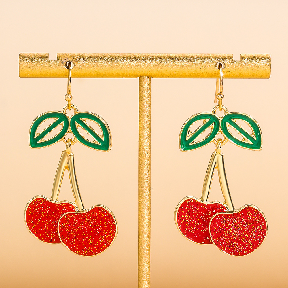 Fashion Cherry Alloy Enamel Hollow Out Womenu0027S Drop Earrings 1 Pair