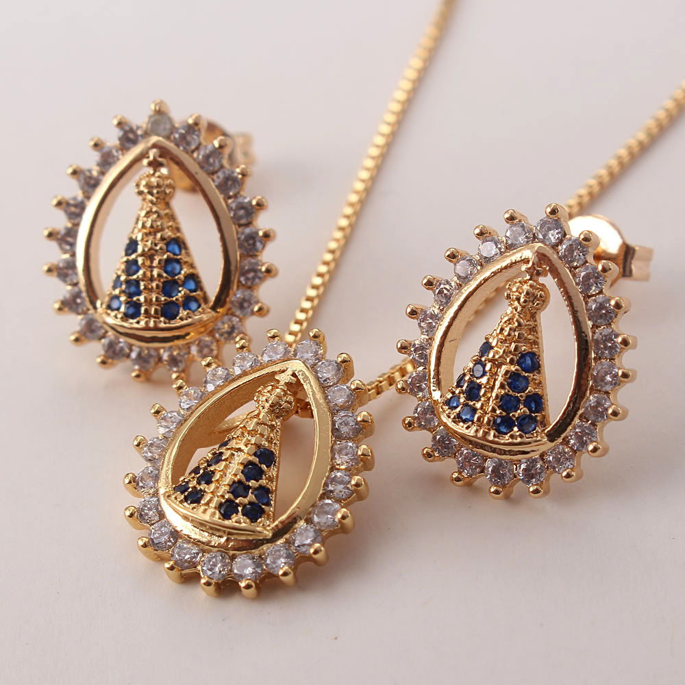 Fashion Oval Copper Inlay Zircon Womenu0027S Earrings Necklace 1 Set