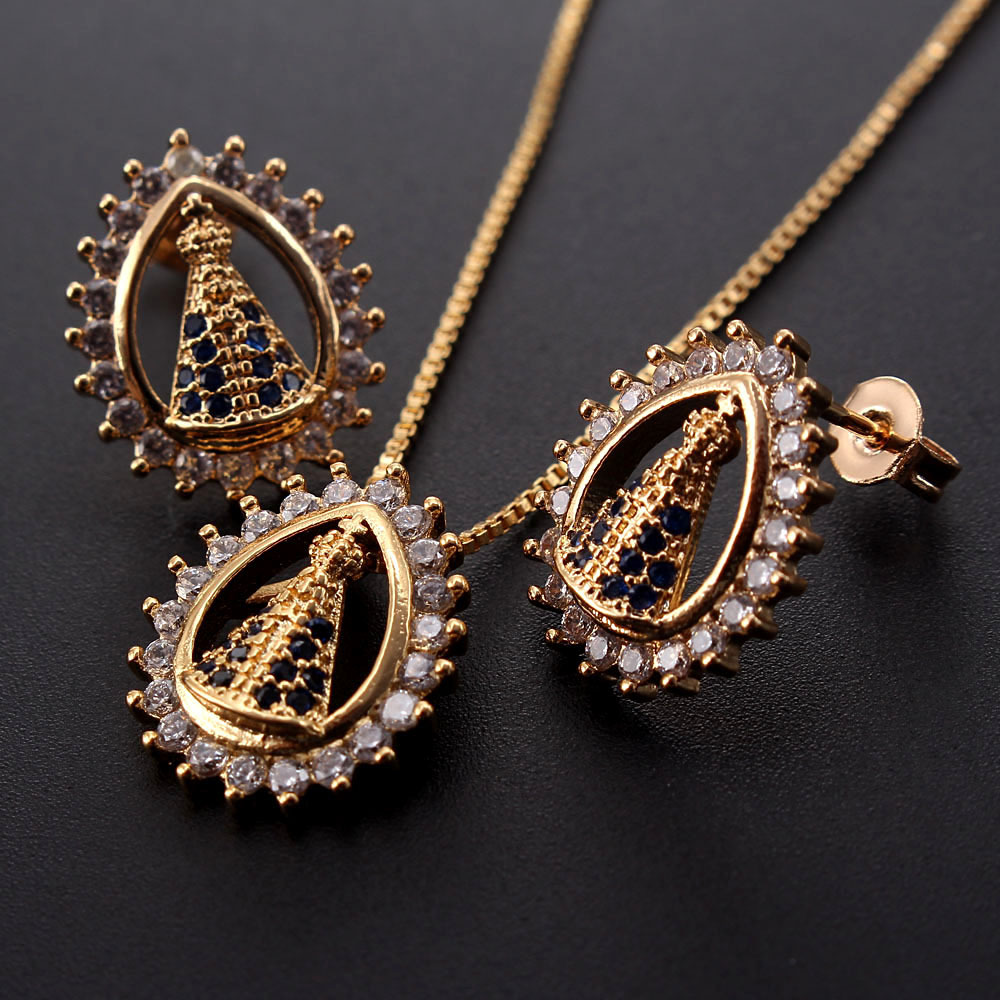 Fashion Oval Copper Inlay Zircon Womenu0027S Earrings Necklace 1 Set