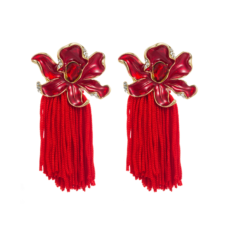 Ethnic Style Flower Alloy Tassel Enamel Rhinestones Womenu0027S Drop Earrings 1 Pair