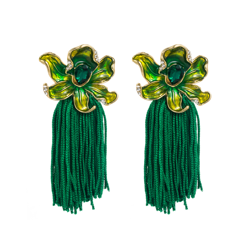 Ethnic Style Flower Alloy Tassel Enamel Rhinestones Womenu0027S Drop Earrings 1 Pair