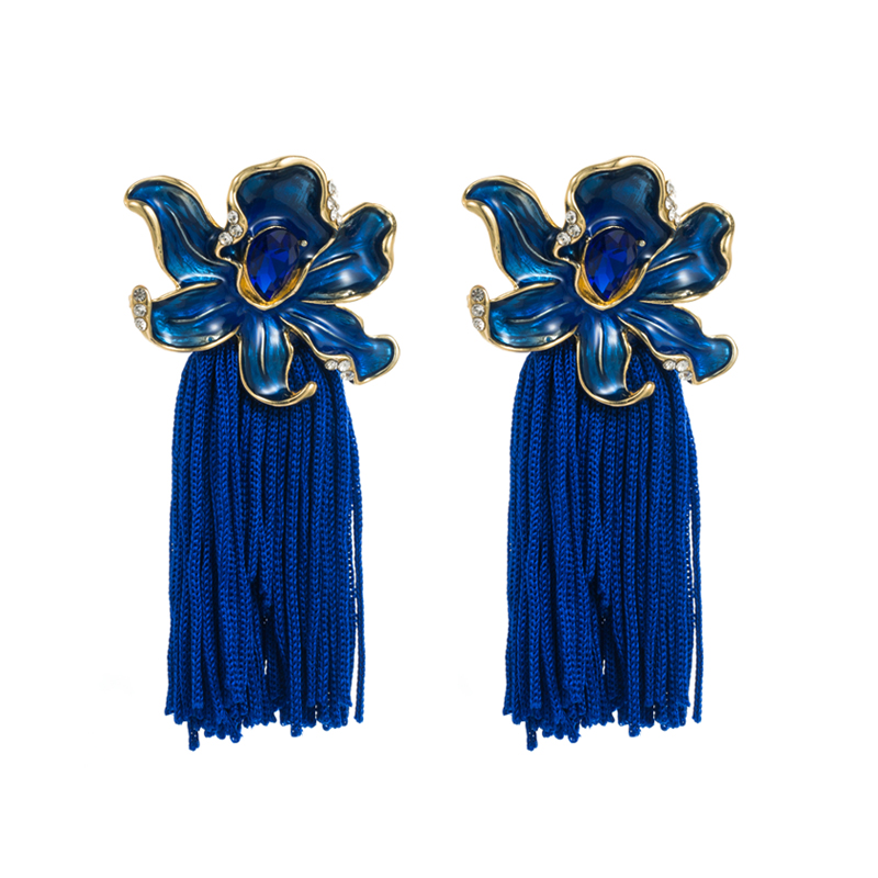 Ethnic Style Flower Alloy Tassel Enamel Rhinestones Womenu0027S Drop Earrings 1 Pair