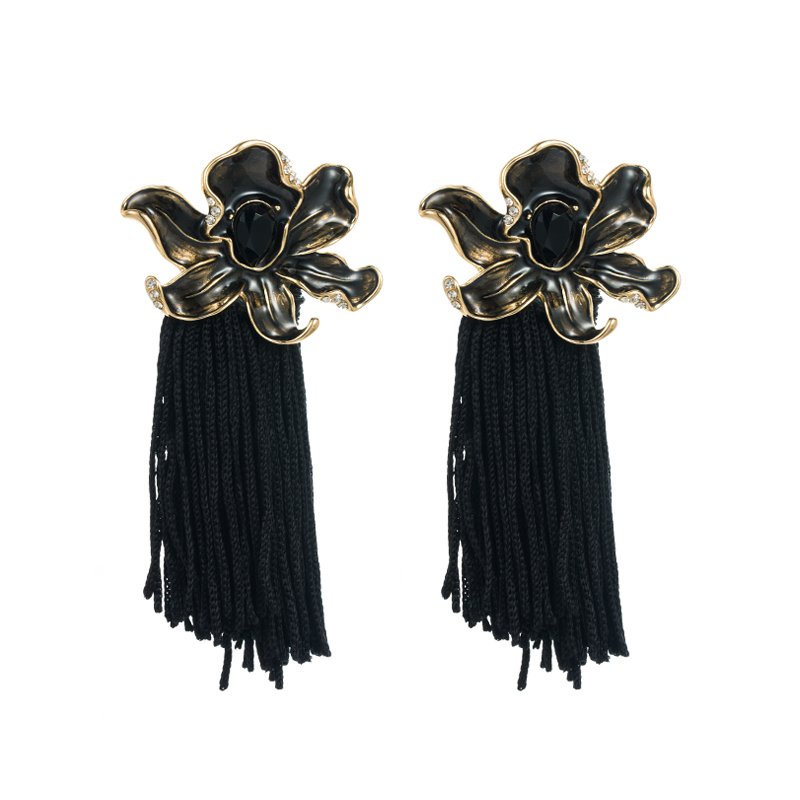 Ethnic Style Flower Alloy Tassel Enamel Rhinestones Womenu0027S Drop Earrings 1 Pair