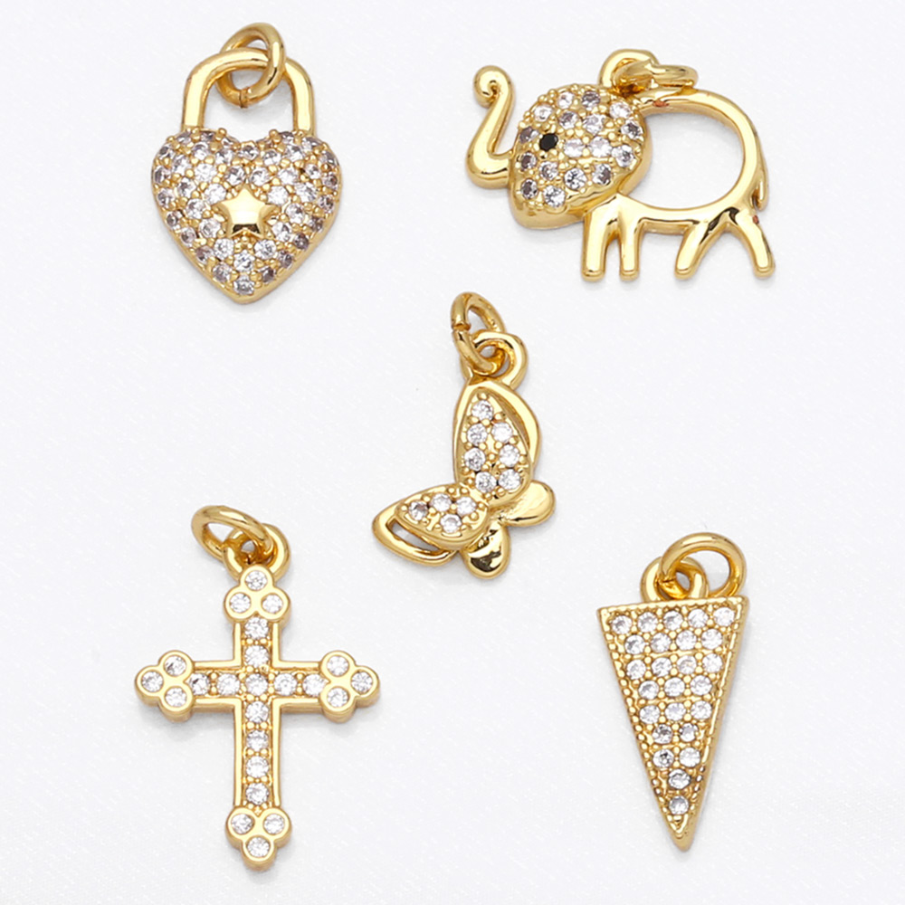 Simple Style Cross Heart Shape Butterfly Copper Gold Plated Zircon Jewelry Accessories 1 Piece