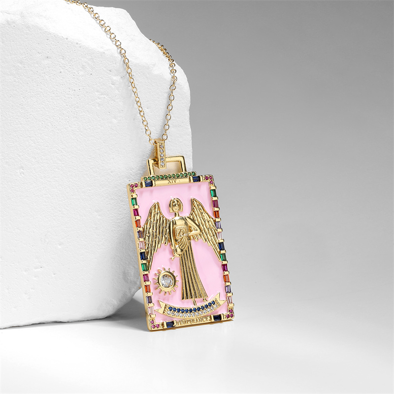 Fashion Angel Square Copper Enamel Zircon Pendant Necklace 1 Piece
