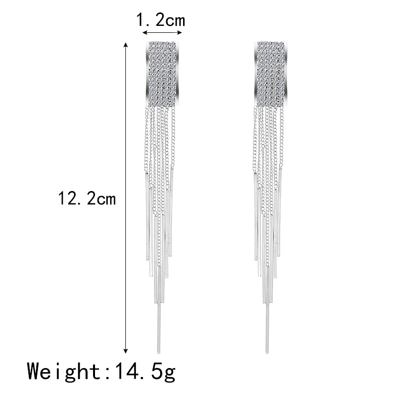 Fashion Rhombus Rectangle Copper Tassel Inlay Rhinestones Drop Earrings 1 Pair