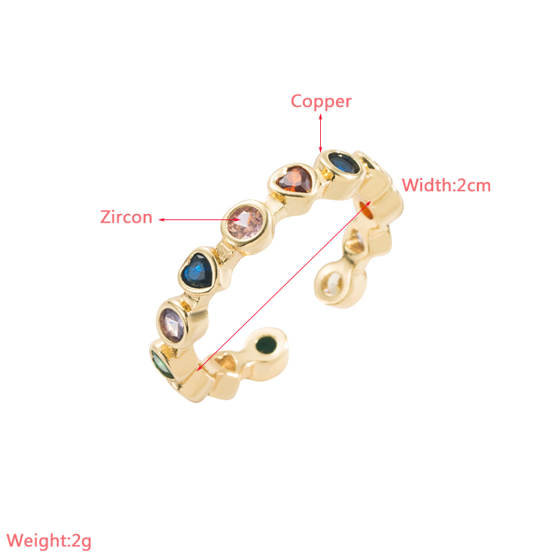 Fashion Heart Shape Copper Enamel Inlay Zircon Open Ring 1 Piece