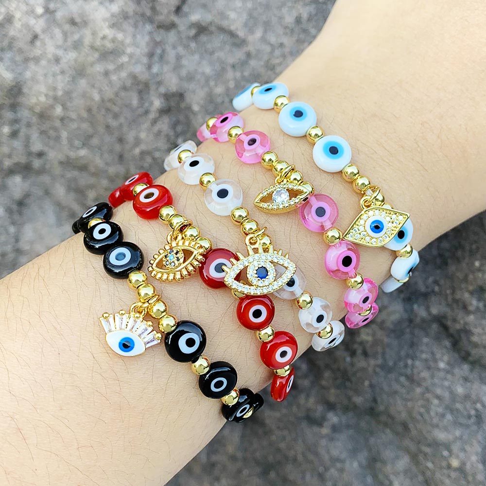 Retro Devilu0027S Eye Resin rope Copper Beaded Gold Plated Zircon Bracelets 1 Piece