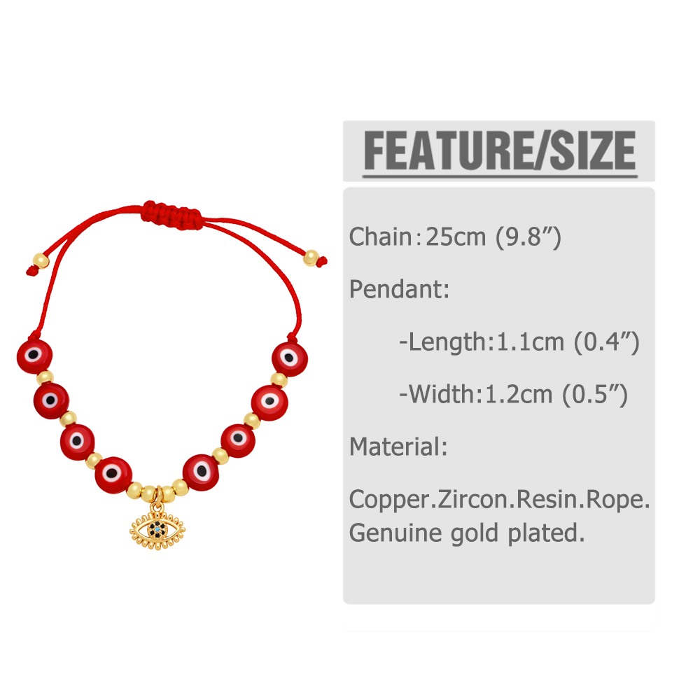 Retro Devilu0027S Eye Resin rope Copper Beaded Gold Plated Zircon Bracelets 1 Piece