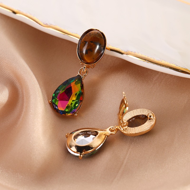 Fashion Water Droplets Copper Plating Artificial Crystal Ear clips 1 Pair