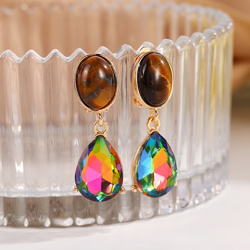 Fashion Water Droplets Copper Plating Artificial Crystal Ear clips 1 Pair