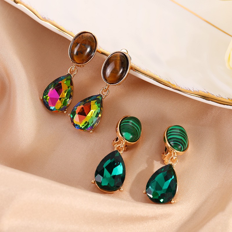 Fashion Water Droplets Copper Plating Artificial Crystal Ear clips 1 Pair