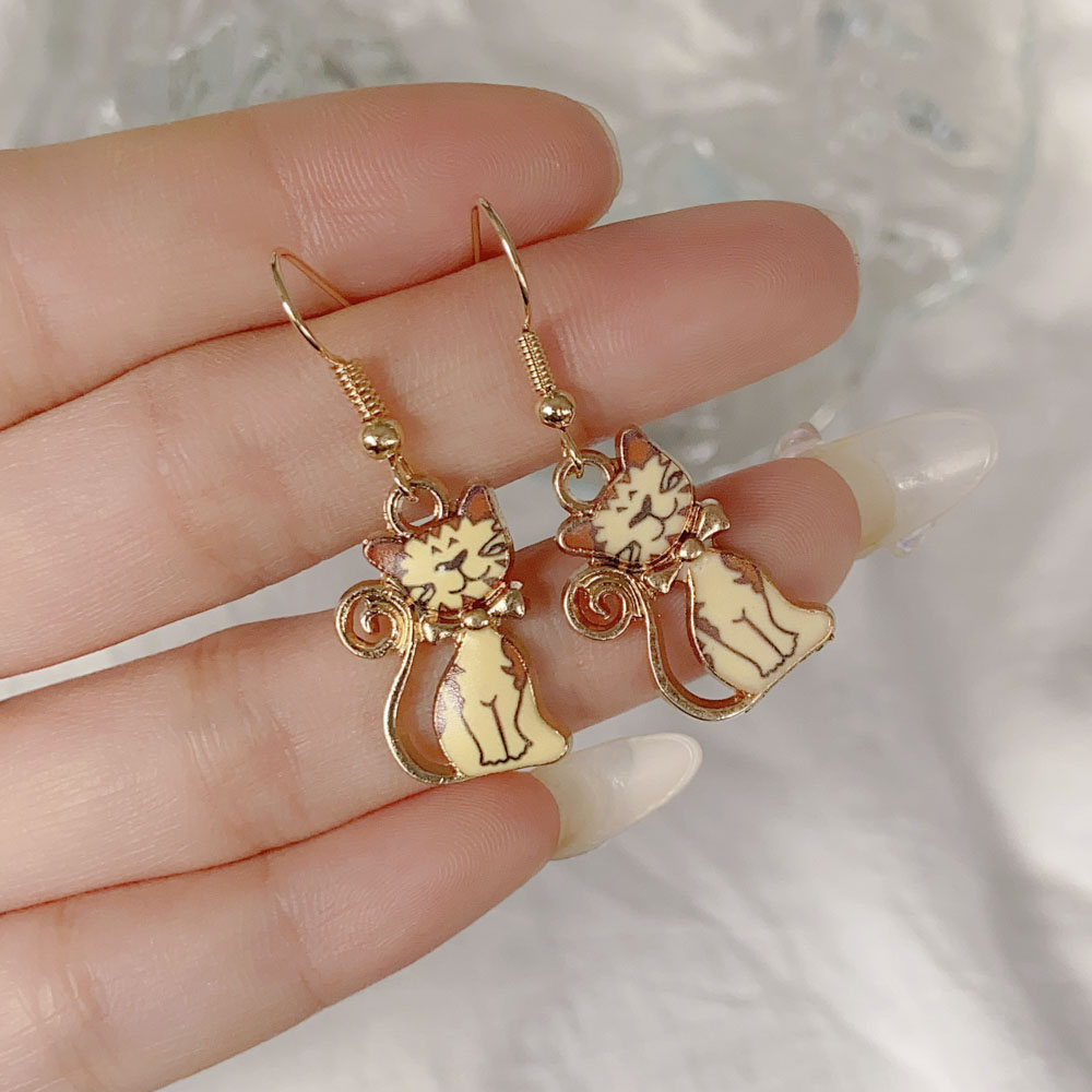 Fashion Animal Cat Alloy Enamel Womenu0027S Drop Earrings 1 Pair