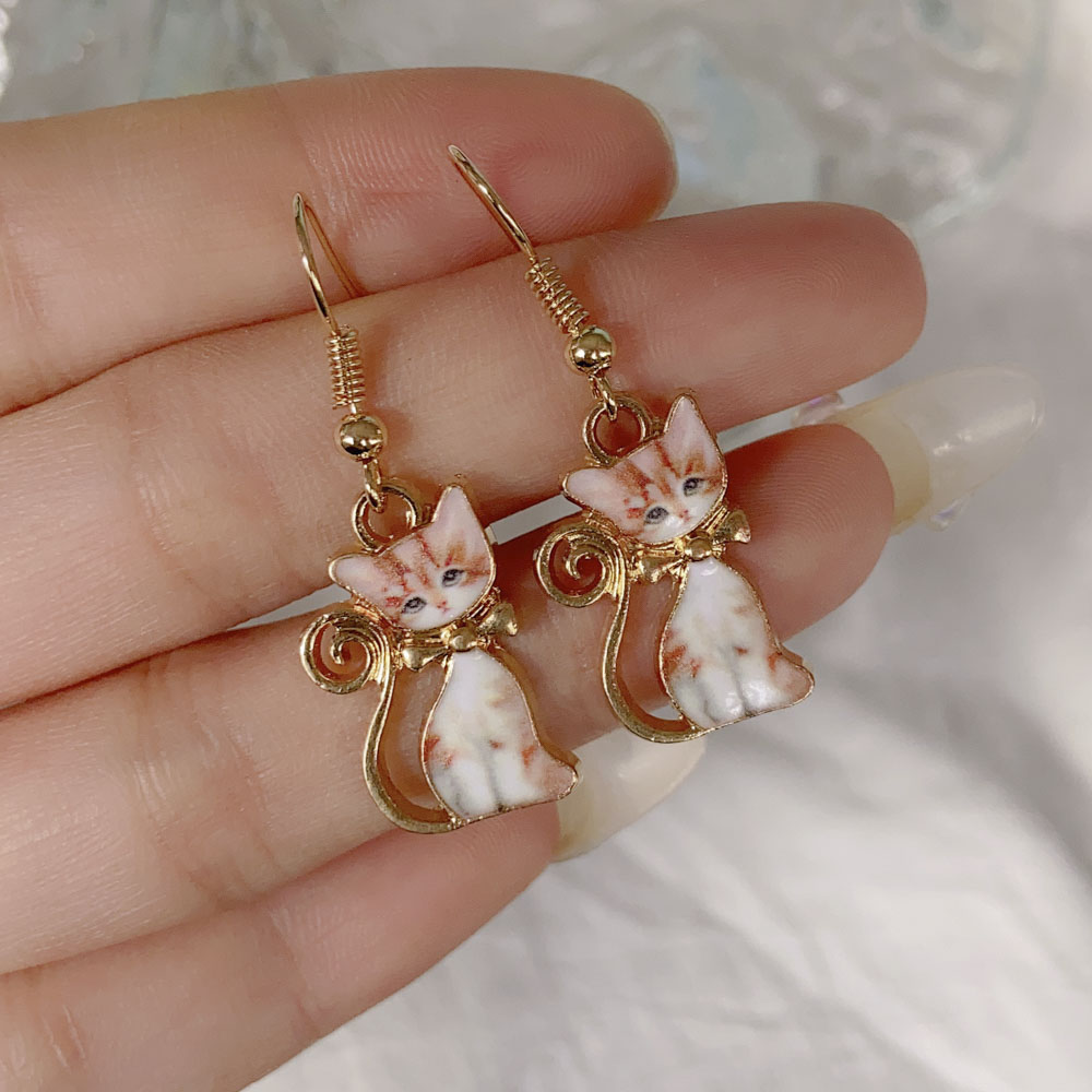 Fashion Animal Cat Alloy Enamel Womenu0027S Drop Earrings 1 Pair