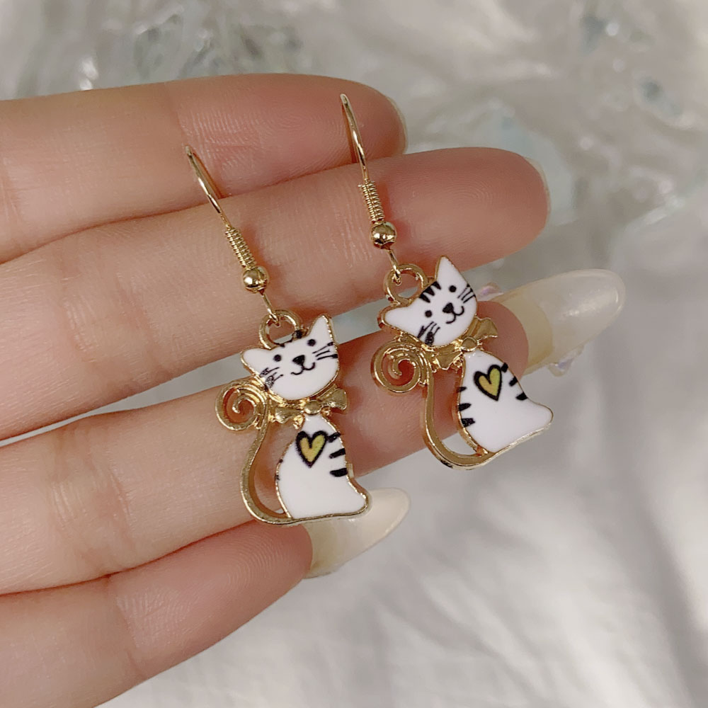 Fashion Animal Cat Alloy Enamel Womenu0027S Drop Earrings 1 Pair