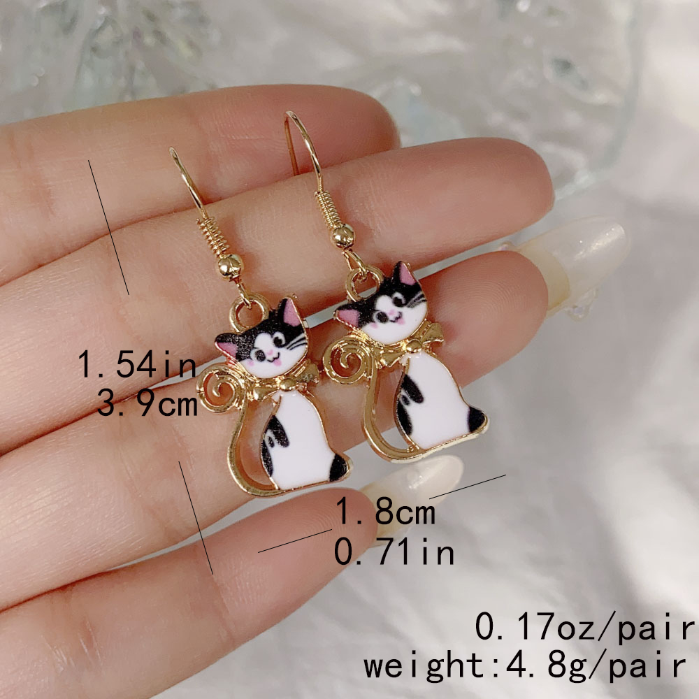 Fashion Animal Cat Alloy Enamel Womenu0027S Drop Earrings 1 Pair