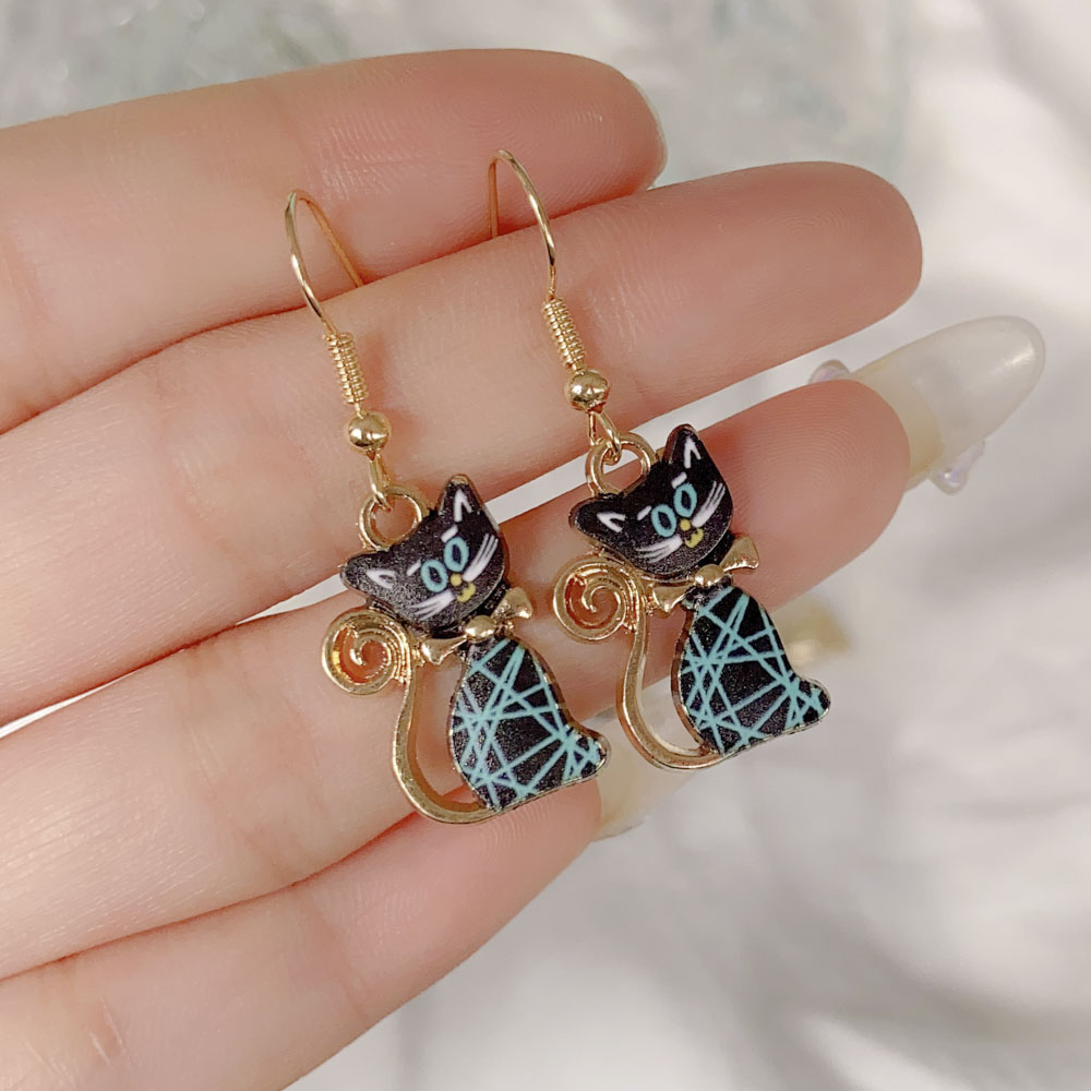 Fashion Animal Cat Alloy Enamel Womenu0027S Drop Earrings 1 Pair