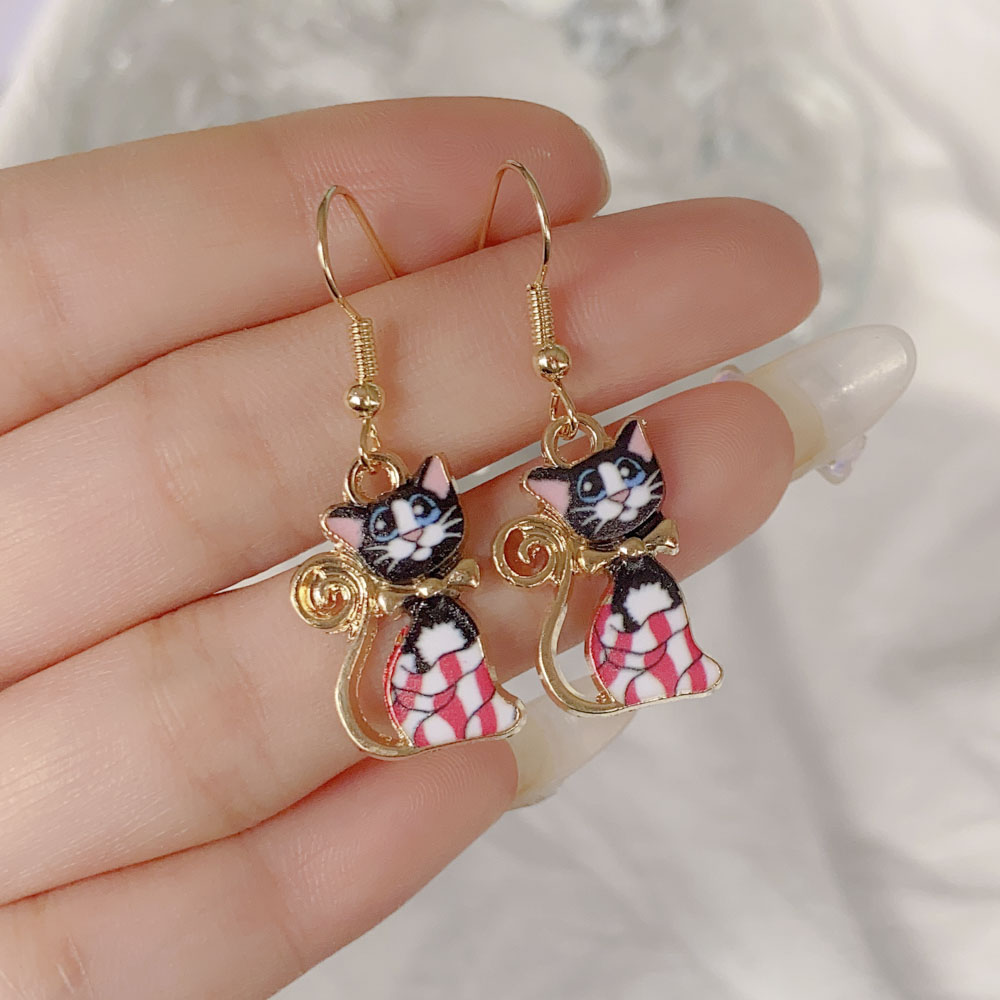 Fashion Animal Cat Alloy Enamel Womenu0027S Drop Earrings 1 Pair