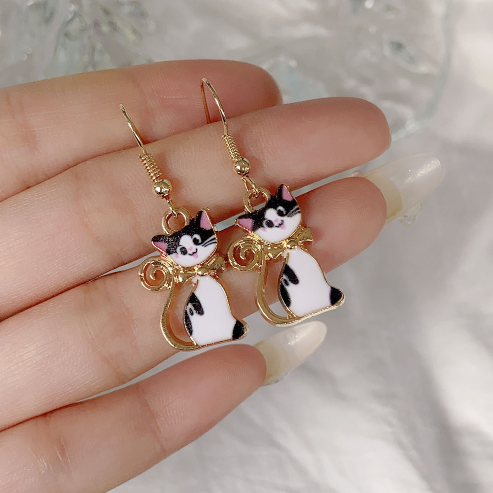 Fashion Animal Cat Alloy Enamel Womenu0027S Drop Earrings 1 Pair