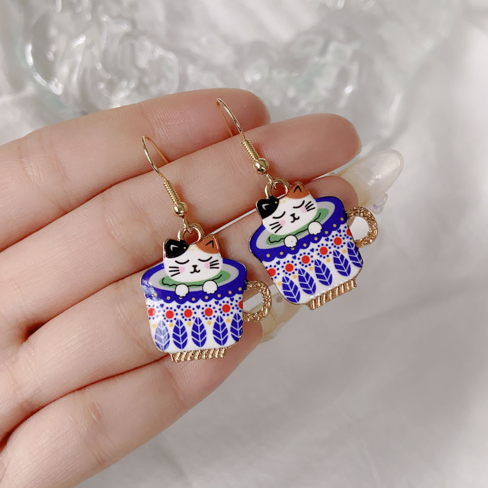 Cute Animal Cat Alloy Enamel Womenu0027S Drop Earrings 1 Pair