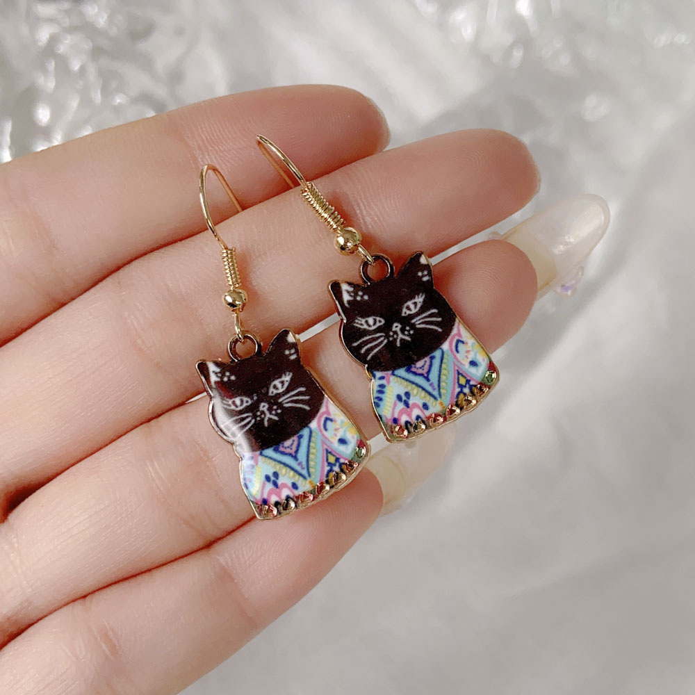 Cute Animal Cat Alloy Enamel Womenu0027S Drop Earrings 1 Pair