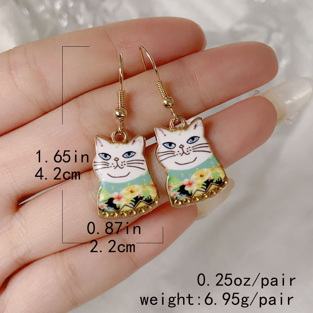 Cute Animal Cat Alloy Enamel Womenu0027S Drop Earrings 1 Pair