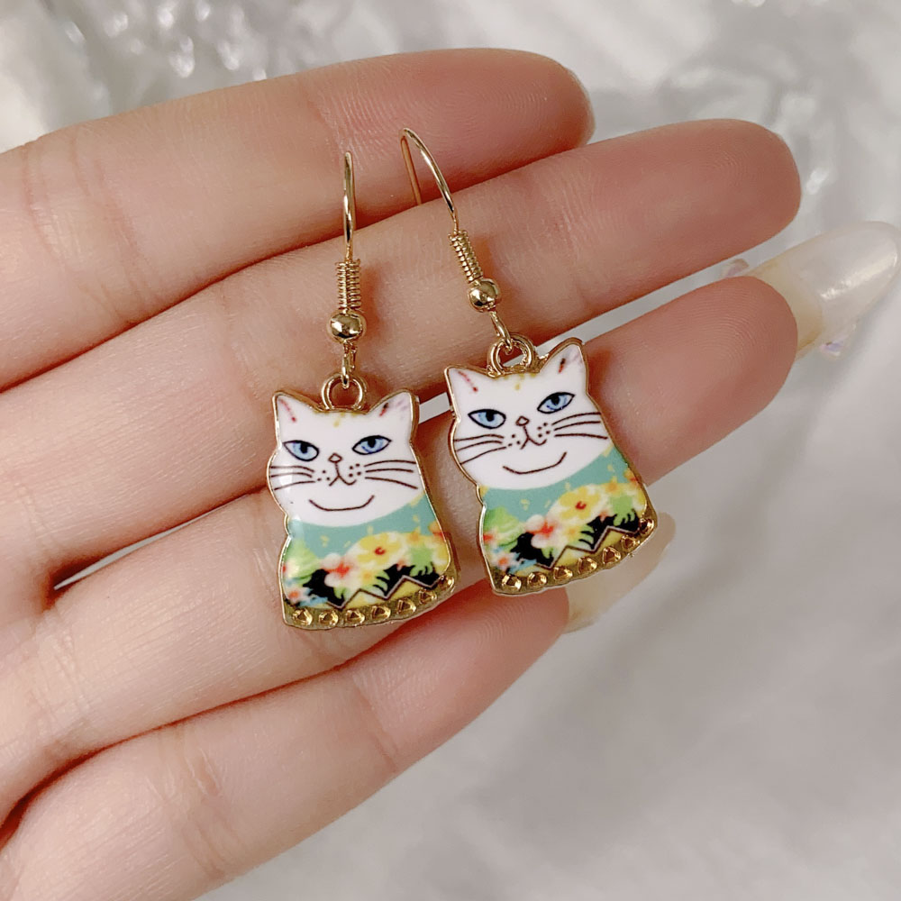 Cute Animal Cat Alloy Enamel Womenu0027S Drop Earrings 1 Pair