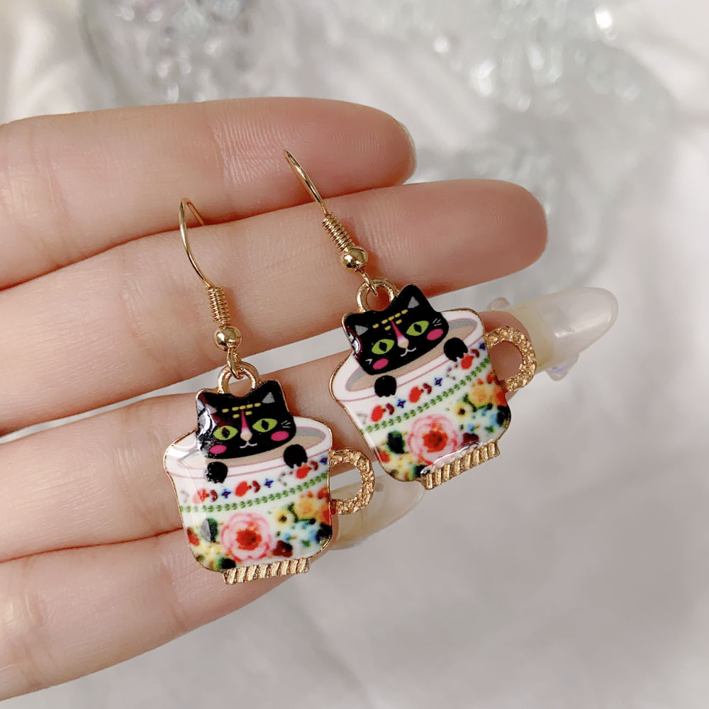 Cute Animal Cat Alloy Enamel Womenu0027S Drop Earrings 1 Pair