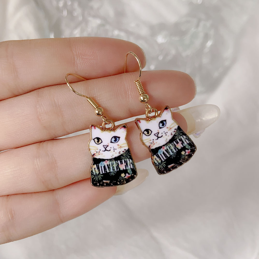 Cute Animal Cat Alloy Enamel Womenu0027S Drop Earrings 1 Pair