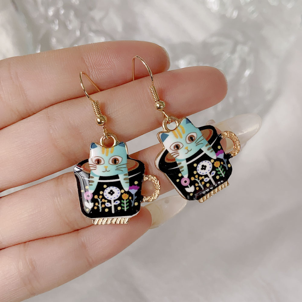 Cute Animal Cat Alloy Enamel Womenu0027S Drop Earrings 1 Pair