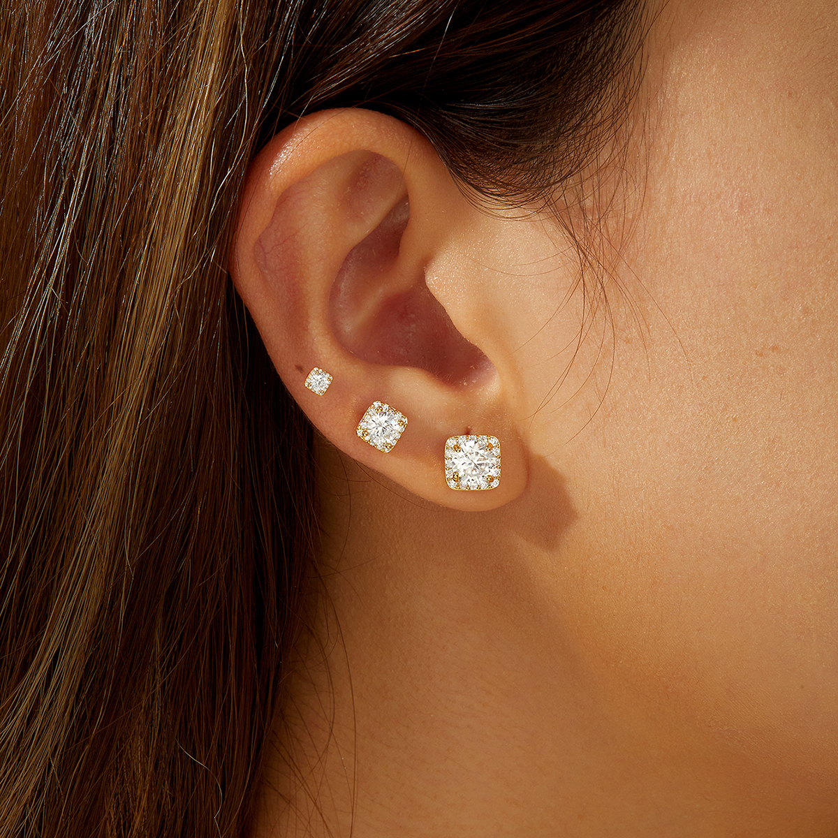 Simple Style Square Copper Inlay Zircon Ear Studs 1 Set
