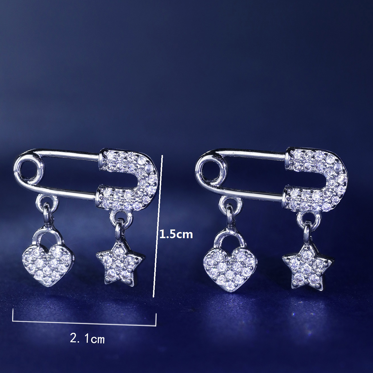 Sweet Paper Clip Star Heart Shape Copper Inlay Zircon Ear Studs 1 Pair