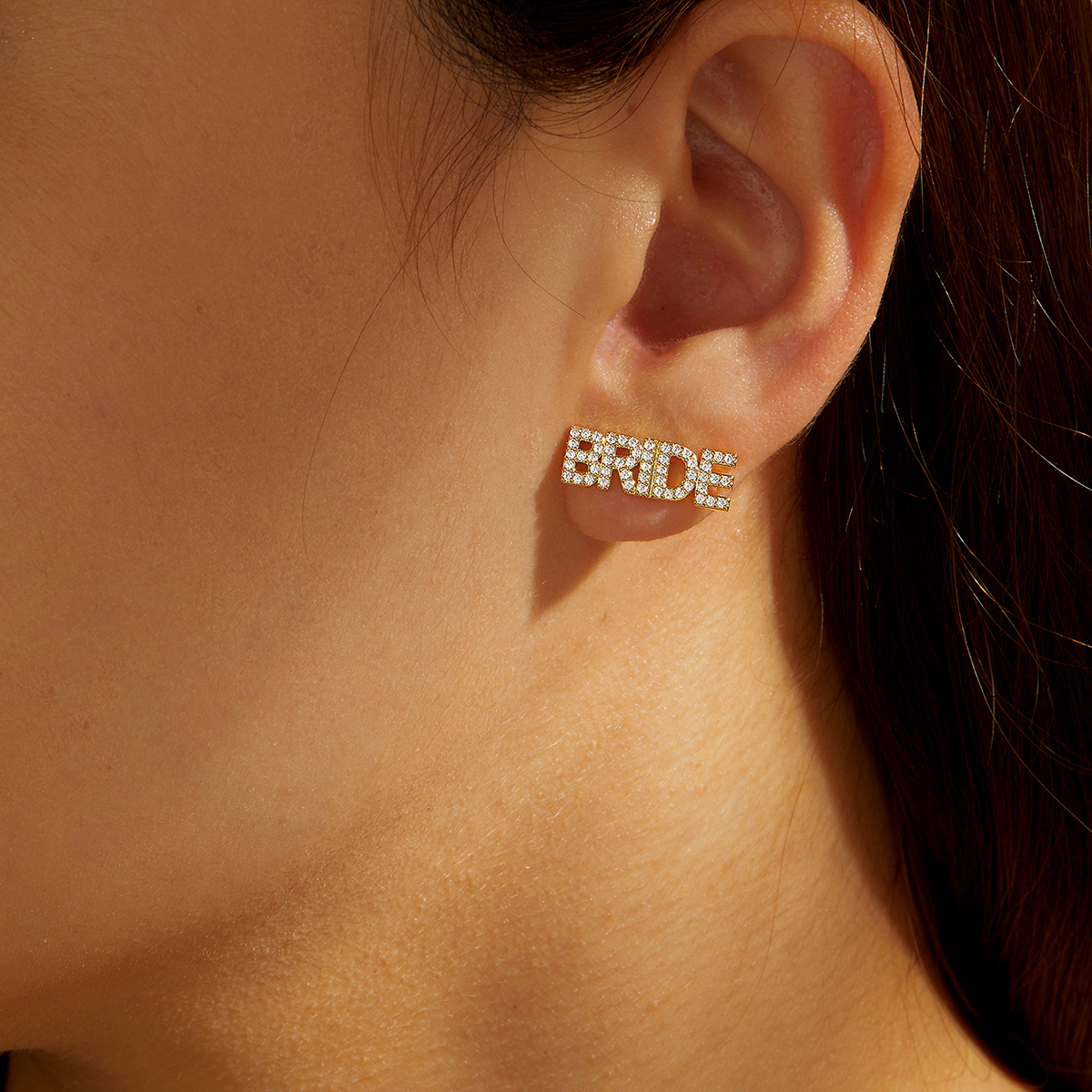 Simple Style Letter Copper Inlay Zircon Ear Studs 1 Pair