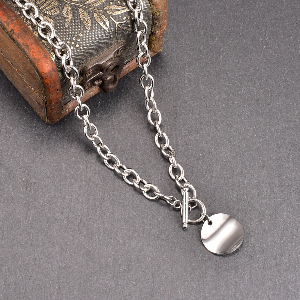 Hip-Hop Round Titanium Steel Plating Pendant Necklace