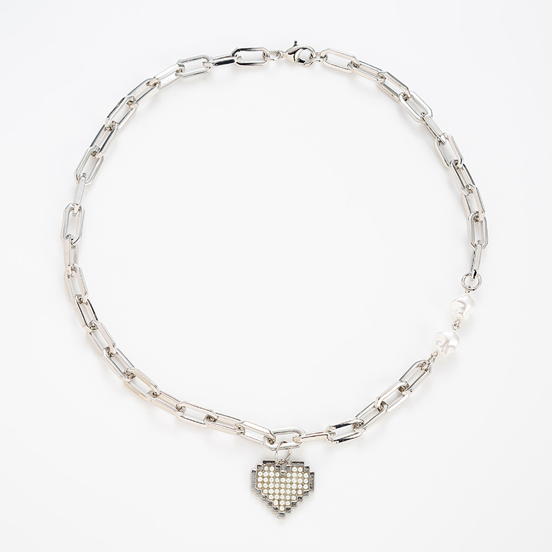 Fashion Heart Shape Titanium Steel Platinum Plated Inlay Artificial Pearls Necklace 1 Piece