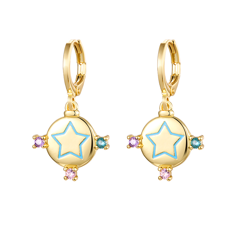 Retro Devilu0027S Eye Palm Star Copper Gold Plated Inlay Zircon Drop Earrings 1 Pair