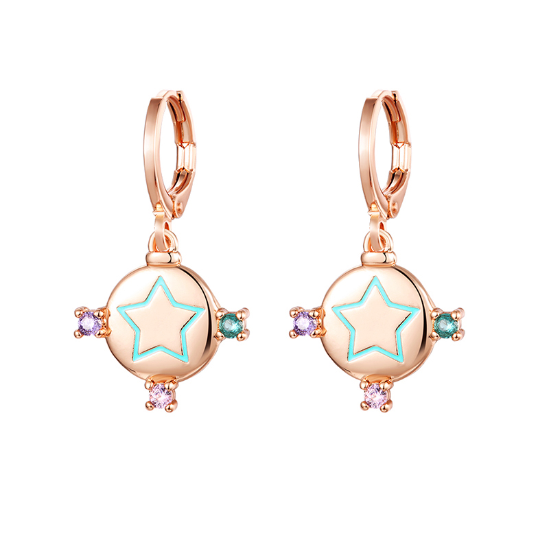 Retro Devilu0027S Eye Palm Star Copper Gold Plated Inlay Zircon Drop Earrings 1 Pair