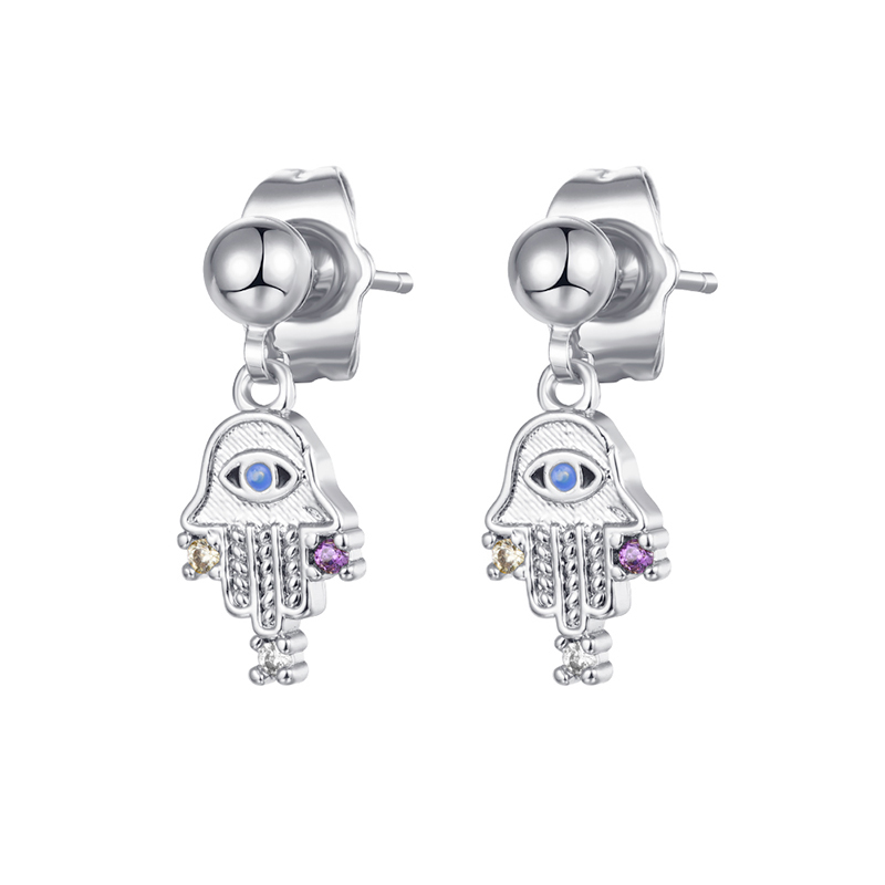 Retro Devilu0027S Eye Palm Star Copper Gold Plated Inlay Zircon Drop Earrings 1 Pair