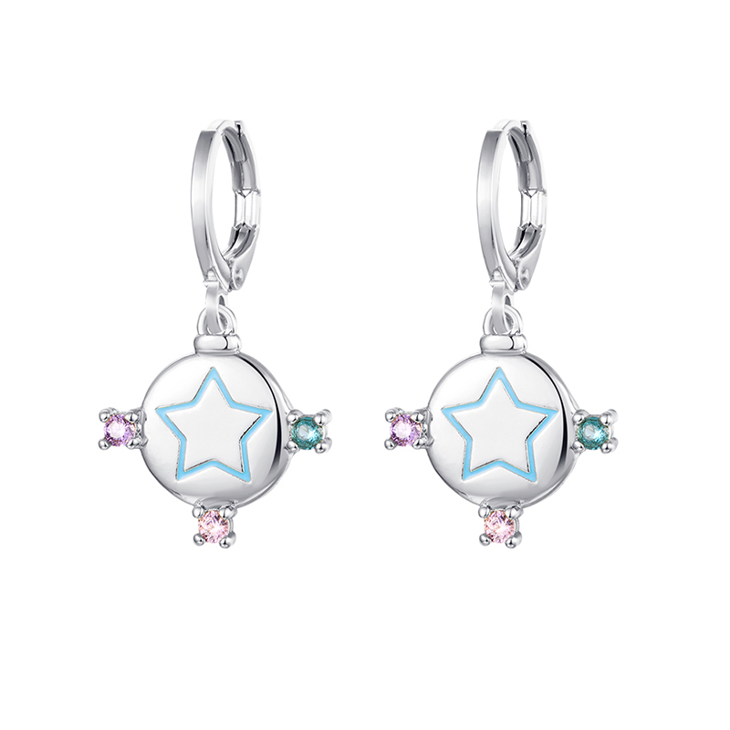 Retro Devilu0027S Eye Palm Star Copper Gold Plated Inlay Zircon Drop Earrings 1 Pair
