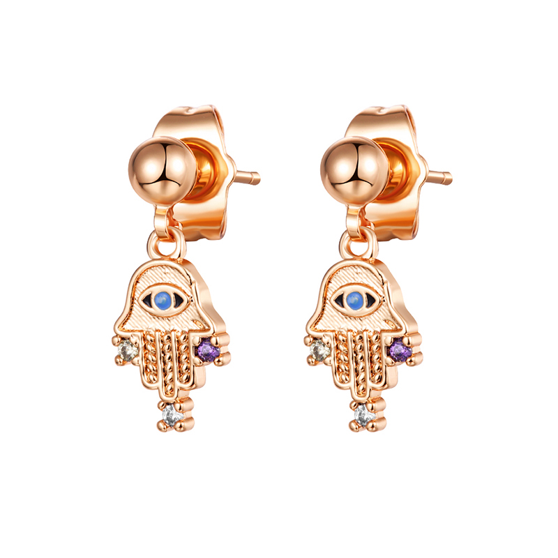 Retro Devilu0027S Eye Palm Star Copper Gold Plated Inlay Zircon Drop Earrings 1 Pair