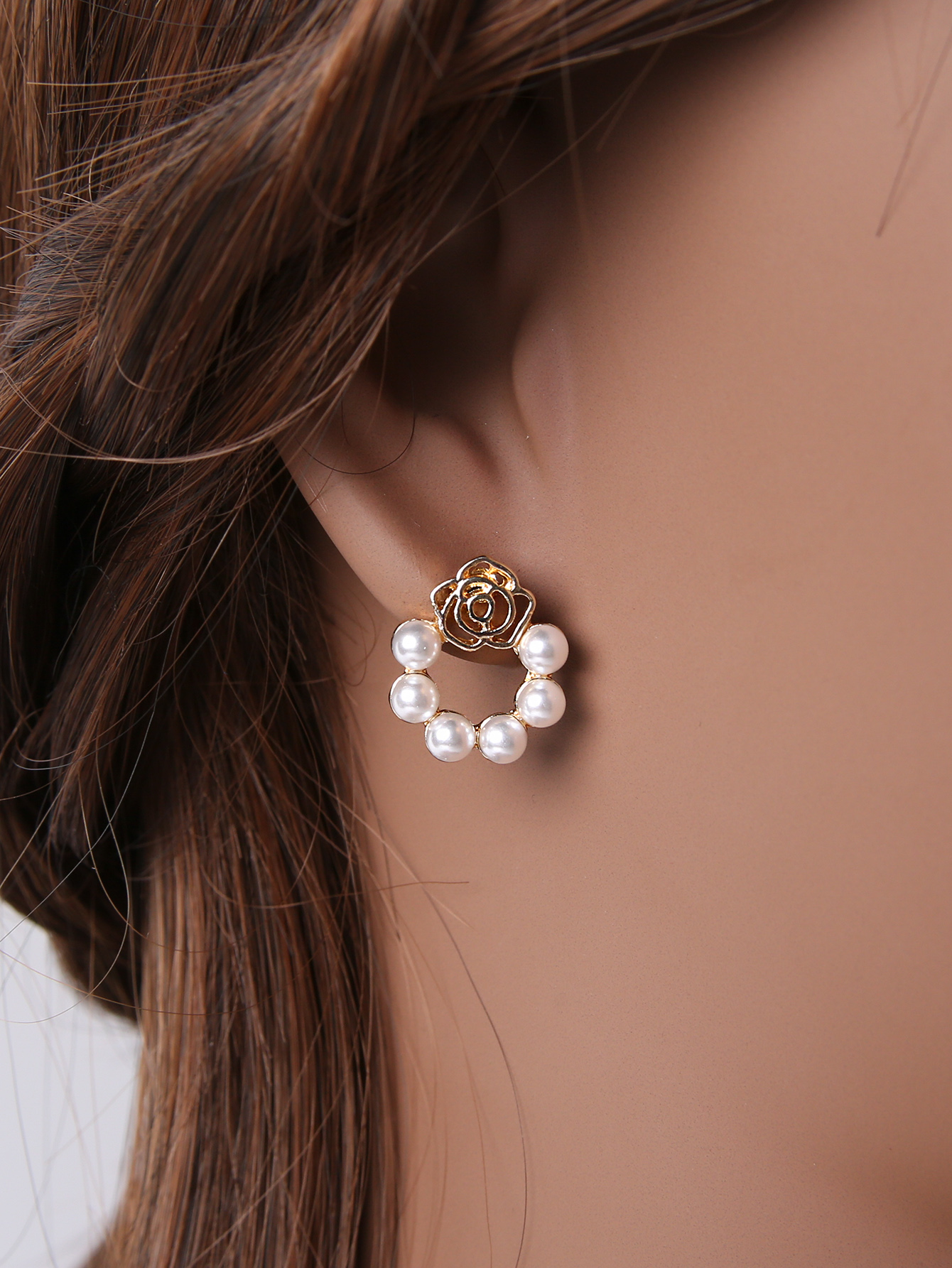 Sweet Flower Imitation Pearl Alloy Womenu0027S Earrings 1 Pair