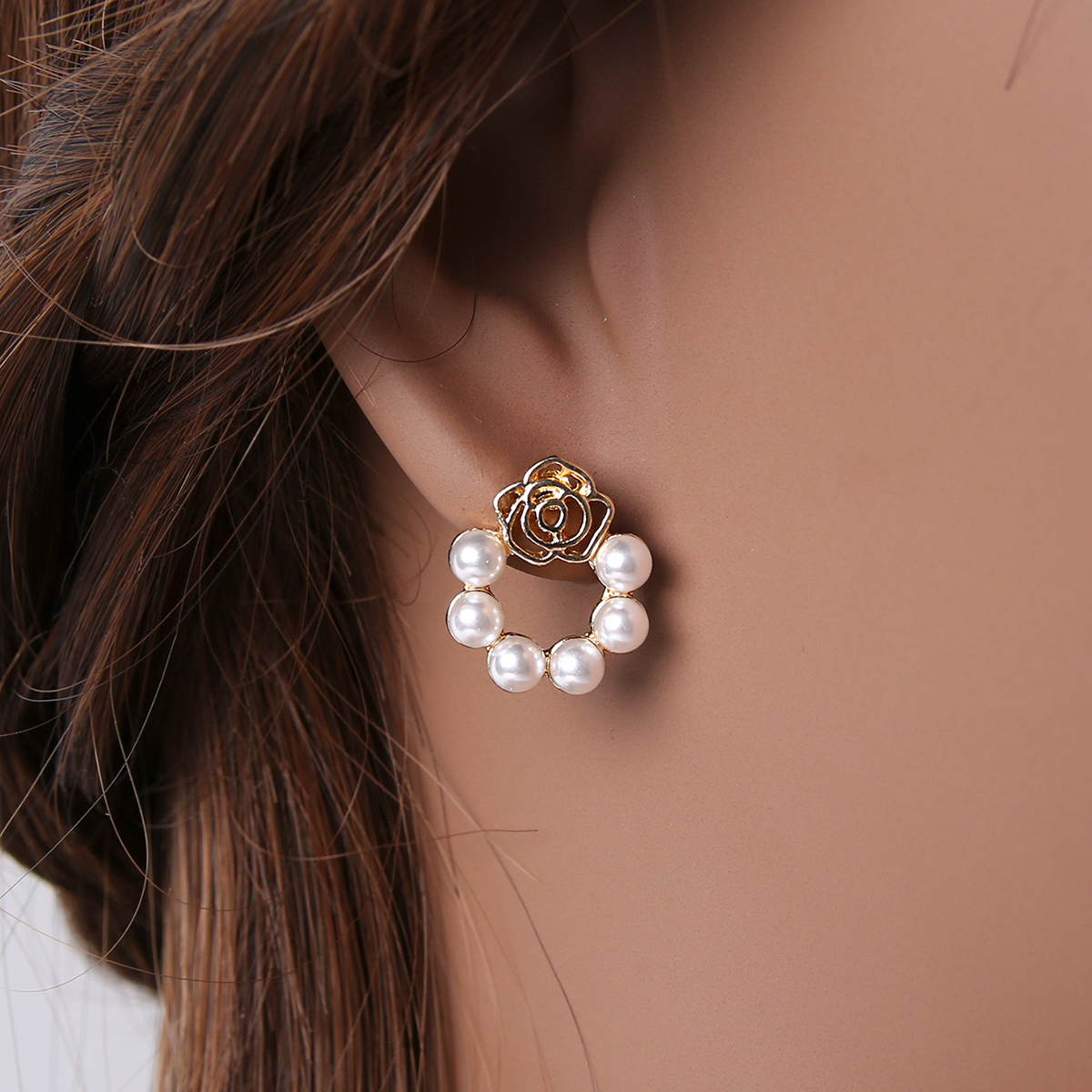 Sweet Flower Imitation Pearl Alloy Womenu0027S Earrings 1 Pair