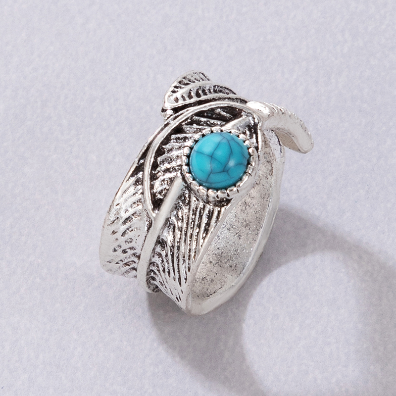 Simple Style Leaf Alloy Carving Turquoise Unisex Rings 1 Piece