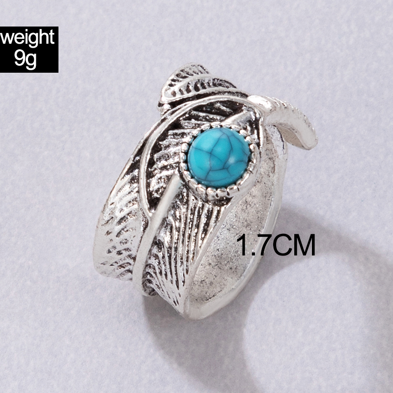 Simple Style Leaf Alloy Carving Turquoise Unisex Rings 1 Piece