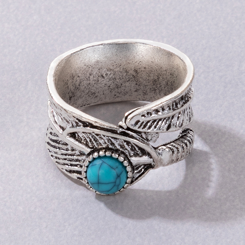 Simple Style Leaf Alloy Carving Turquoise Unisex Rings 1 Piece