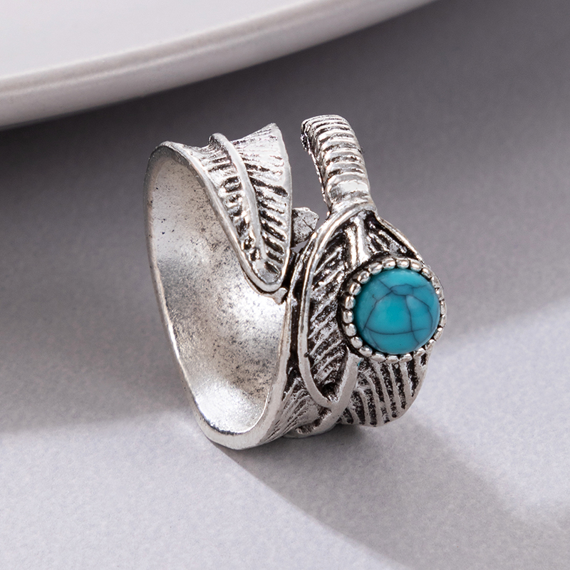 Simple Style Leaf Alloy Carving Turquoise Unisex Rings 1 Piece